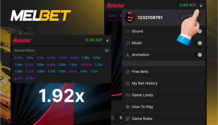 Explorer l'interface du jeu Aviator chez Melbet, étape 1