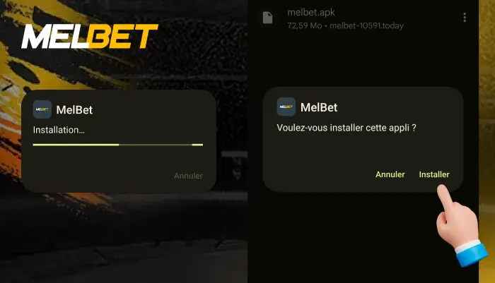 Rendez-vous dans la section Téléchargements et cliquez sur le fichier APK de Melbet pour installer l'application, Étape 6